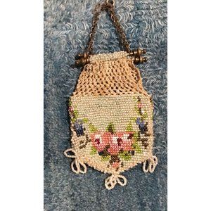 Vintage Antique Beaded Floral Coin Purse Metal Closure Made in Germany